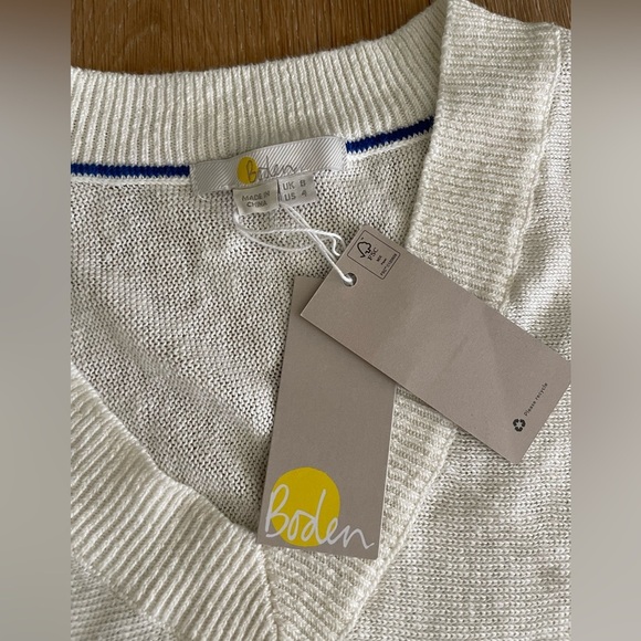 New Boden Anglesey Linen Tee Tshirt Vest Boxy Size 4 Ivory Cream Preppy - Picture 6 of 8
